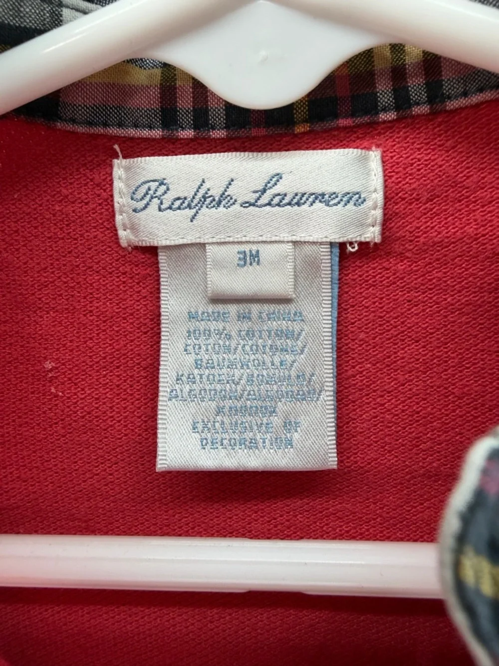 Ralph Lauren size 3M Red Polo with Plaid Trim romper